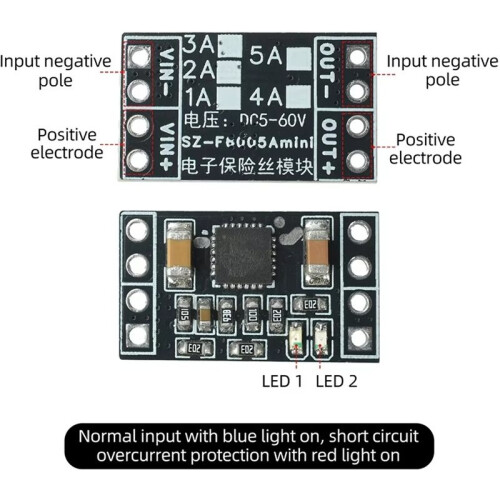 5-60V 5A  Electronic Fuse Module Auto Manual Resettable Overcurrent Short Circuit over Tem Protection Board 1
