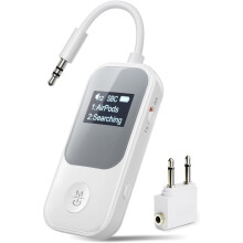 Transmitter Receiver with Screen, 2 AirPods/Headphones 2-in-1 Airplane Adapter, Low Latency