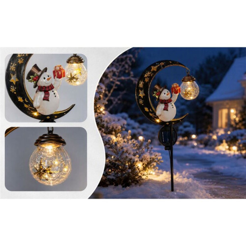 Luminária de Natal com Estaca Solar em Formato de Boneco de Neve e Lua, com Brilho Quente, Ideal para Pátio, Quintal, Varanda, Deck e Cerca 2