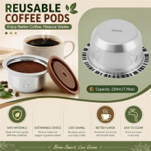Reusable Stainless Steel Coffee Pod Kit, 230ml Refillable Coffee Capsule with Silicone Lid, Spoon Brush
