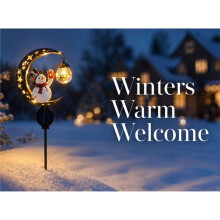 Christmas Snowman Moon Solar Garden Stake Light Warm Glow for Patio Yard Porch Deck Fence