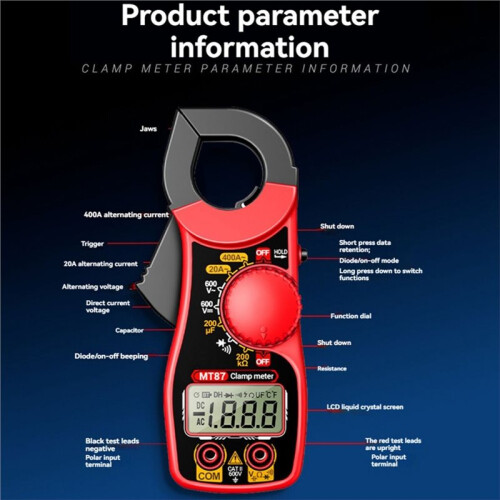 MT87 Digitale Stroomtangmultimeter 400A AC 600V AC  1999 Tellingen Weerstand Capaciteit Diode Zoemer NCV Data Hold 2
