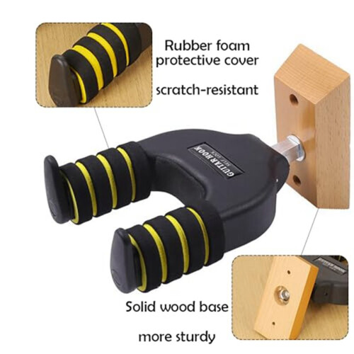 Non-Scratch Self Locking Guitar Wall Mount with Solid Wood Base Banjo Non-Scratch Padded Wall Bracket 1