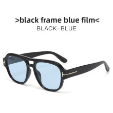 (Black Blue)Lunettes minimalistes avec verres PC plein cadre protection UV pour vêtements décontractés et conduite