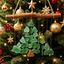 Sea Glass and Driftwood Wind Christmas Tree Ornaments Ocean Wind Christmas Wall Fence Pendant