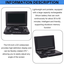 Draagbare Dvd-Speler van 9,8 Inch met Draaibaar Scherm, Dubbele Luidspreker, Dvd-Speler, Vcd-, Evd-, Cd-, Game- en Tv-Speler voor Gebruik in de Auto