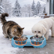 Heated Pet Bowl - Dual Stainless Steel Bowls, Freeze-Proof, Efficient, Chew-Resistant Cord A