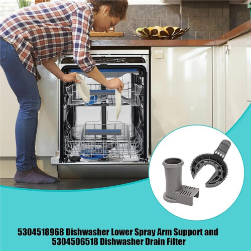 5304518968 Dishwasher Lower Spray Arm Support and 5304506518 Drain Filter Replacement Kit, Compatible for 2