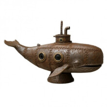 Sculpture de Baleine Mécanique Vintage, Statue de Baleine Sous-Marine Steampunk à Poser sur une Table, Décoration de Bureau Industrielle de Style