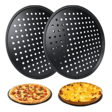 32cm Perforated Pizza Baking Pan Set of 2 Non-Stick Carbon Steel Round Pizza Tray Oven Bakeware for Home Kitchen Baking