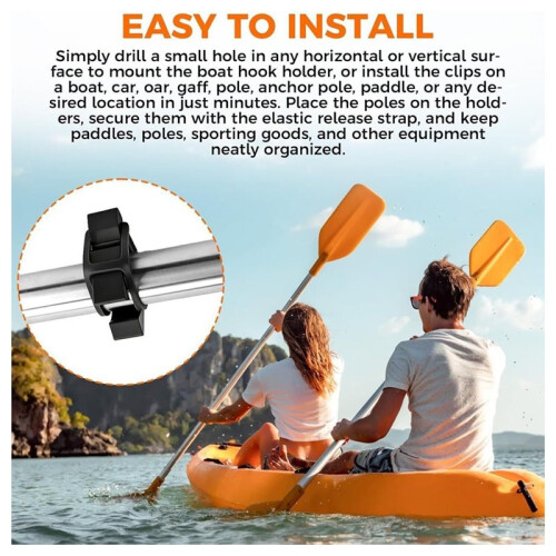 4Pack Boat Hook Holder with Quick Release Strap, Marine Oar Mount Clips, Replacement for Spring Clips 2