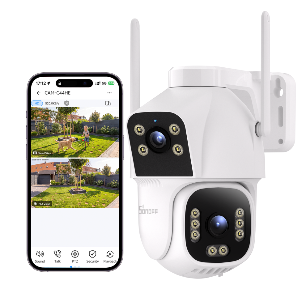 SONOFF CAM Outdoor Duo 4+4MP Dual Lens PTZ Security Camera Hub CAM-C44HE | Device Hub, 2.4/5GHz WiFi, Local AI Detection, Color Night Vision, IP65,Compatible with Home Assistant, not PoE - Image 6