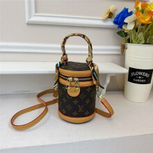 (Brown) Vintage printed cylindrical bucket bag