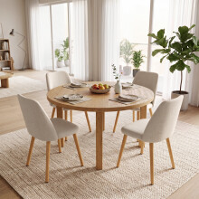 (Beige, Set of 4) Fabric Dining Chairs with Wooden Legs - GOEURVANT