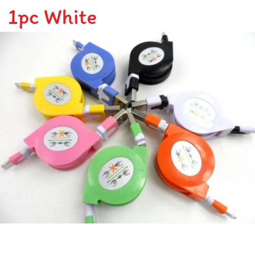 (White)Universal Retractable Data Cable For Smartphones Tablets With Options Multicolor