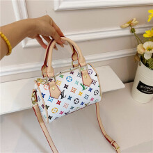 (White, 21*15*12) Retro printed mini handbag cylindrical pillow bag