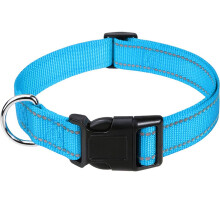 (Blue Sky,L)Reflective Pet Cat Dog Collar Nylon Adjustable Safety Buckle Traction Rope Pad
