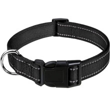 (Black,S)Reflective Pet Cat Dog Collar Nylon Adjustable Safety Buckle Traction Rope Pad