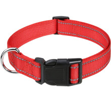 (Red,M)Reflective Pet Cat Dog Collar Nylon Adjustable Safety Buckle Traction Rope Pad