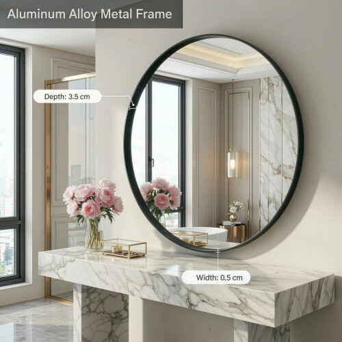90cm Round Vanity Wall Mirror,Tempered Glass Black 2