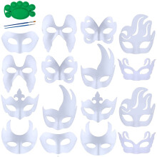 Qavctw 16PCS DIY White Masks Paper Cosplay Christmas Party Mask Unpainted Plain Craft Masquerade Masks for Christmas Mardi Gras Party Mask