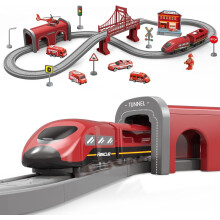 XIAPIA Electric Train Set, 66-Piece Red Fire Engine Railway Toy