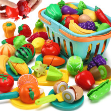 35 Item Cutting Play Food Toy for Kids Kitchen Pretend, Cooking Fruit &Vegetables Accessories with Shopping Storage Basket