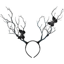 minkissy Antler Headband Tree Branches Headdress with Butterflies Halloween Deer Horn Cosplay Costume Hair Accessory for Women Halloween Christmas