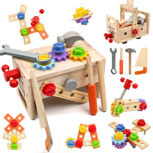 AiTuiTui Wooden Kids Tool Set Boys Girls Toys, 29 Pcs Montessori Wooden Tool with Bench for Boy Girl Birthday Gift