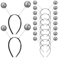 Abaodam 10 Pcs Martian Headbands for Kids and Adults, Silver Glitter Boppers Antenna Hairbands for Space Theme Fancy Dress