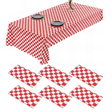 6 Pack 108" X 54" Red and White Checkered Rectangular Table Cloth Disposable Plastic Tablecloth