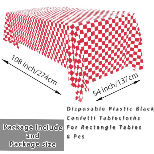 6 Pack 108" X 54" Red and White Checkered Rectangular Table Cloth Disposable Plastic Tablecloth 1