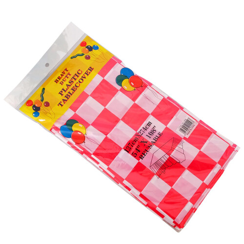 6 Pack 108" X 54" Red and White Checkered Rectangular Table Cloth Disposable Plastic Tablecloth 2