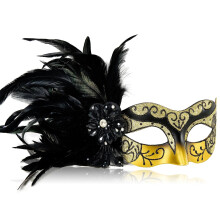 MYSEUNI 2024 New Masquerade Mask for Women with Feathers - Womens Venetian Feathers Mask for Masquerade Party, Mardi Gras