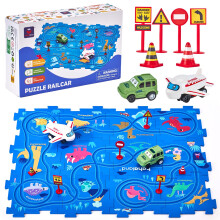 hahaland Puzzle Racer Kids Car Track Set - 5x5 Inches Larger Size of Each Piece Toys for Ages 3-4 for Kids 3 Year Old Boy Toys for 3-5 Birthday Gifts