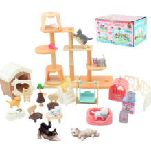 Lotvic Cat Pretend Play Toys, Cat Figures Playset, Cat House Furniture Toy, Real Pet Care Center, Cat Care Role Play Toys