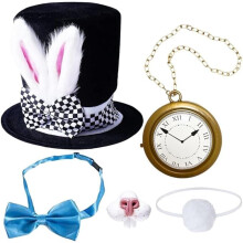 Easter Bunny Hat With Rabbit Nose Adult Costume - White Rabbit Ear Black Fancy Dress Up Set for Men Women Witch Party
