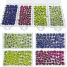 Woohome 4 Pack Miniature Colorful Flower Cluster Self Adhesive Flower Vegetation Groups Static Grass Tufts for Train Landscape Railroad Scenery Sand