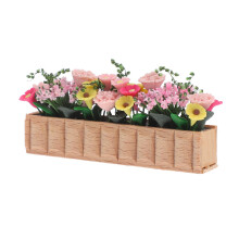 BESTonZON 2Pcs Miniature Long Wooden Flower Pot Dollhouse Accessory Realistic Small Plant Box with Clay Petals for 1:12 Scale Dollhouse Garden Decor