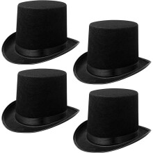 4 Pack Black Felt Top Hats, Fancy Dress Tall Top Hat for Adults