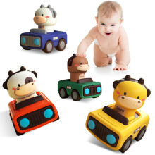 Lidasen Animal Car Toys for Toddlers, 4PCS Press and Go Car for Age 18 Months+, Baby Cartoon Wind up Cars, Infant Push Go Friction Car