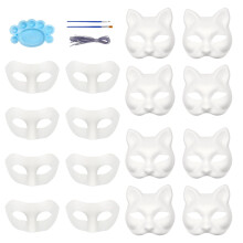 Qavctw 16PCS DIY White Masks Paper Cosplay Christmas Party Mask Unpainted Plain Craft Masquerade Masks for Christmas Mardi Gras Party Mask
