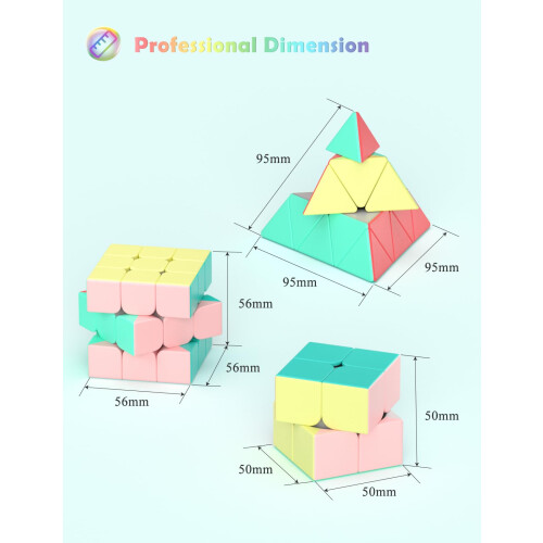 ROXENDA Speed Cube Set, 2X2 3X3 Pyramid Speed Cube Stickerless Fast Cube with Instruction (Macaron cube set) 1