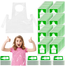 Disposable Aprons for Kids, Clear Plastic Kids Aprons Waterproof Smocks for Painting, Cooking, DIY Crafts
