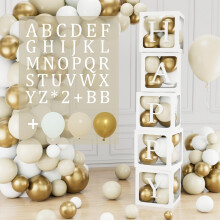 104Pcs Baby Shower Decorations Boxes for Boys Girls, 5 White Gold Baby Shower Balloon Boxes with 54 Letters, 45 White Sand Gold Balloons