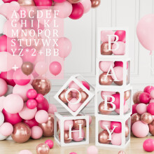 105Pcs Baby Shower Decorations Boxes, 6 Baby Balloon Box with Letters 54pcs, 45 Macaron Pink Gold Balloons