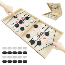 Fast Sling Puck, Large Wooden Board Game - 2 in 1 Table Ice Hockey Winner - Family Party Game for Kids & Adults