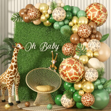 Green and Beige Jungle Safari Balloon Arch Kit with Animal Foilballons