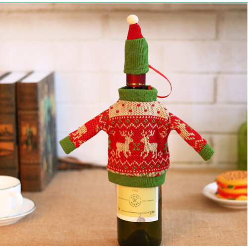 (Red)Christmas Wine Bottles Sweaters Hats Decorations Atmosphere Setting Props Gift 1