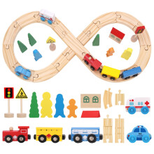 ViEinkaufen Wooden Train Set for Boy Girls, 33 Pcs Wooden Train Tracks Toy
